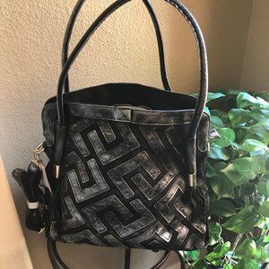 Silver and Black Leather Fret Tote NEW